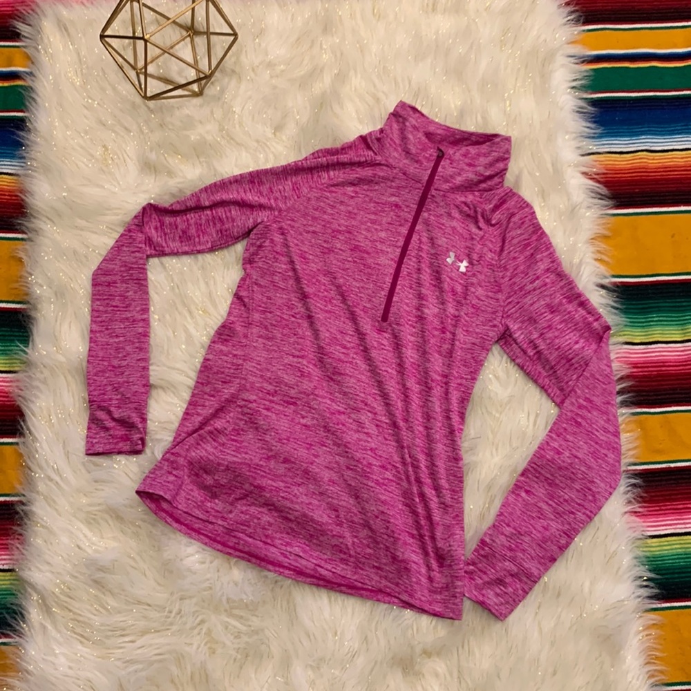 Under Armour Pink Heather 1/4 Zip Athletic Shirt Semi-Fitted Women’s Medium